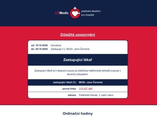 Praktický lékař pro dospělé CEMedic - MUDr. Jana Červená