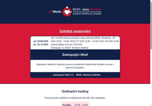 Zobrazit webové stránky Praktický lékař pro dospělé CEMedic - MUDr. Jana Červená
