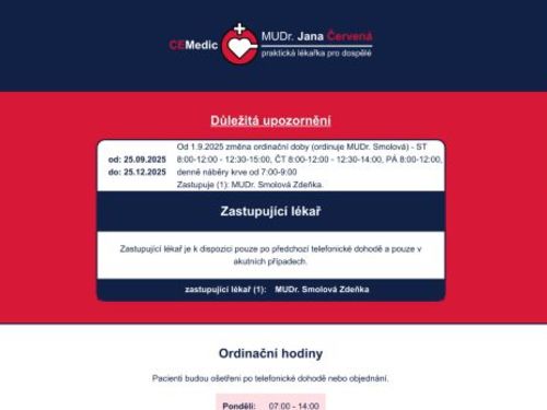 Praktický lékař pro dospělé CEMedic - MUDr. Jana Červená