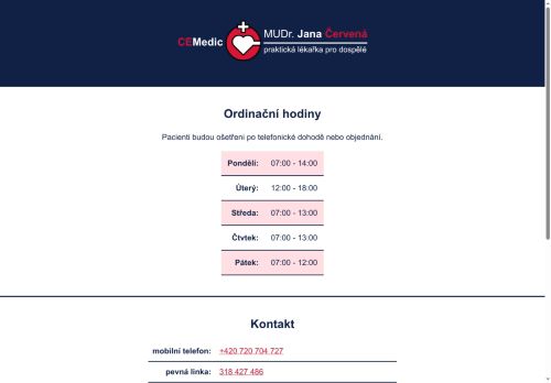 Zobrazit webové stránky Praktický lékař pro dospělé CEMedic - MUDr. Jana Červená