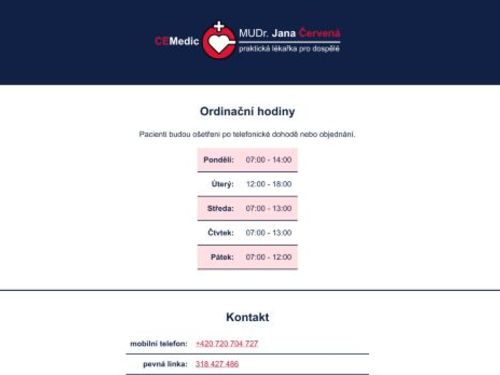 Praktický lékař pro dospělé CEMedic - MUDr. Jana Červená