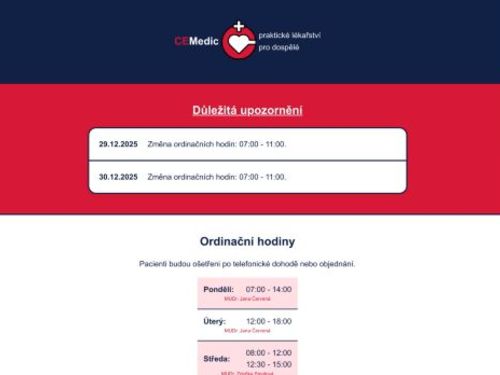 Praktický lékař pro dospělé CEMedic - MUDr. Jana Červená