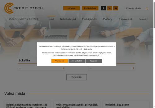 CREDIT CZECH s.r.o. nabízí práci na pozici Obsluha vysokozdvižných a jiných vozíků a skladníci v obci Klecany