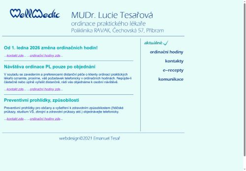 Zobrazit webové stránky Praktický lékař pro dospělé Wellmedic s.r.o. - MUDr. Lucie Tesařová