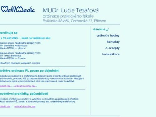 Praktický lékař pro dospělé Wellmedic s.r.o. - MUDr. Lucie Tesařová