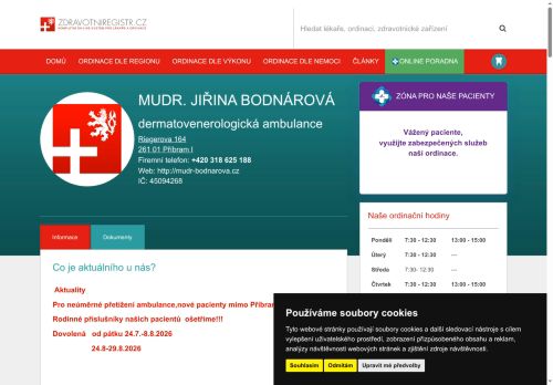 Zobrazit webové stránky Kožní ordinace - MUDr. Jiřina Bodnárová