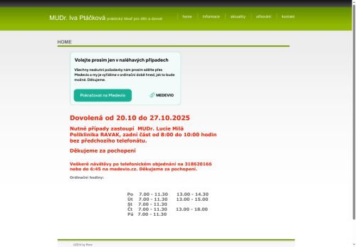 Zobrazit webové stránky Praktický lékař pro děti a dorost - MUDr. Iva Ptáčková