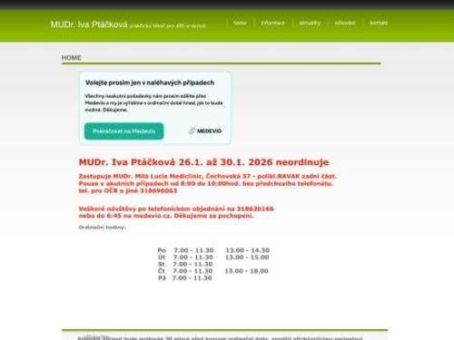 Praktický lékař pro děti a dorost - MUDr. Iva Ptáčková