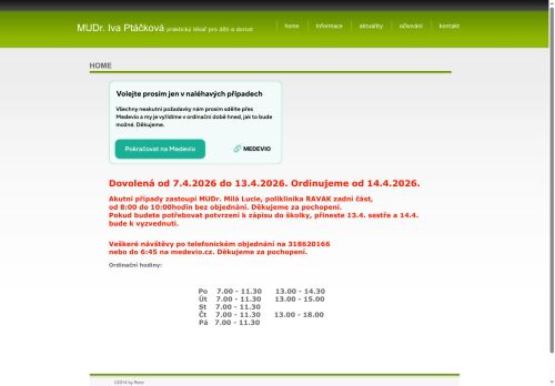 Zobrazit webové stránky Praktický lékař pro děti a dorost - MUDr. Iva Ptáčková