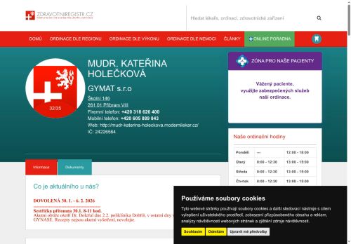 Zobrazit webové stránky Gynekologická ambulance GYMAT s.r.o. - MUDr. Kateřina Holečková