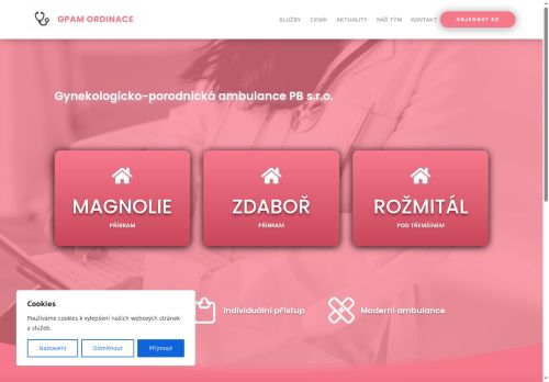 Zobrazit webové stránky Gynekologicko-porodnická ambulance PB - GPAM ordinace - MUDr. Karel Svatoň, MUDr. Jindra Plíhalová, MUDr. Dana Chudáčková, MUDr. Hana Donovalová, MUDr. Aneta Křížová