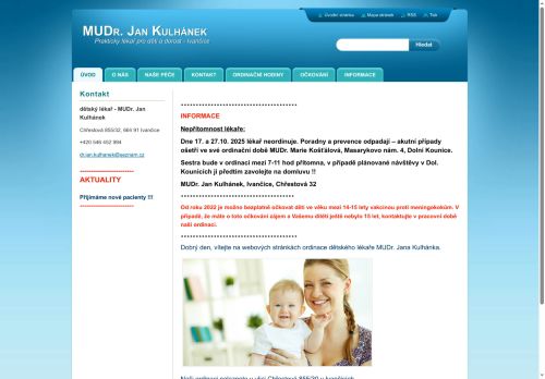 Zobrazit webové stránky Praktický lékař pro děti a dorost - MUDr. Jan Kulhánek