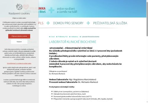 Zobrazit webové stránky Laboratoř klinické biochemie - Poliklinika Velká Bíteš