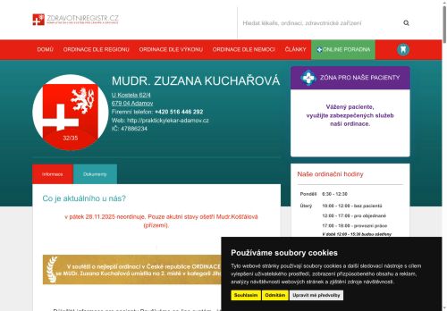 Zobrazit webové stránky Praktický lékař pro dospělé - MUDr. Zuzana Kuchařová