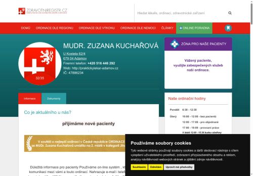Zobrazit webové stránky Praktický lékař pro dospělé - MUDr. Zuzana Kuchařová