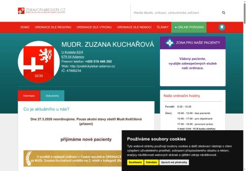 Zobrazit webové stránky Praktický lékař pro dospělé - MUDr. Zuzana Kuchařová