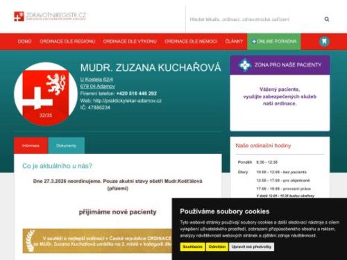 Praktický lékař pro dospělé - MUDr. Zuzana Kuchařová