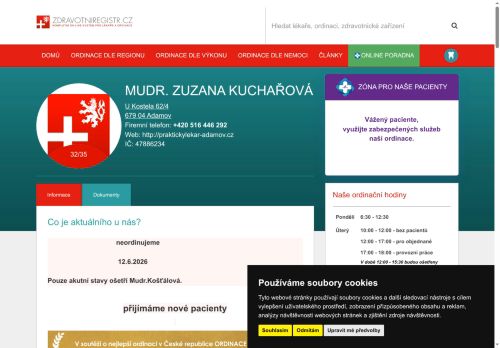 Zobrazit webové stránky Praktický lékař pro dospělé - MUDr. Zuzana Kuchařová