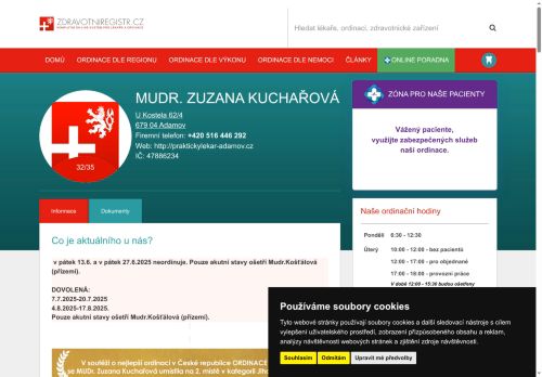 Zobrazit webové stránky Praktický lékař pro dospělé - MUDr. Zuzana Kuchařová