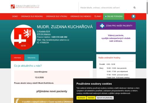 Zobrazit webové stránky Praktický lékař pro dospělé - MUDr. Zuzana Kuchařová