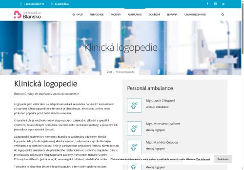 Zobrazit webové stránky Logopedická ambulance Nemocnice Blansko - Mgr. Miroslava Dyčková
