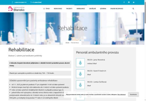 Zobrazit webové stránky Rehabilitační ambulance - Nemocnice Blansko
