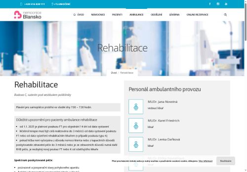 Zobrazit webové stránky Rehabilitační ambulance - Nemocnice Blansko