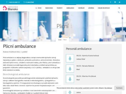 Plicní ambulance - Nemocnice Blansko