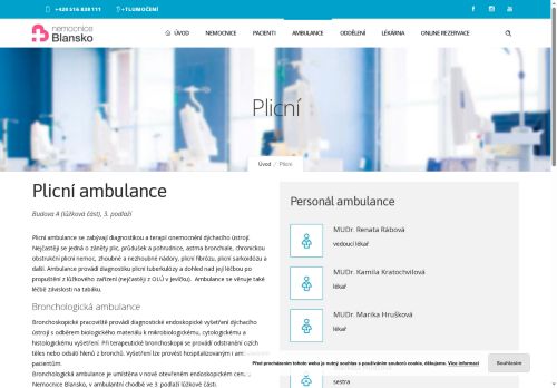 Zobrazit webové stránky Plicní ambulance - Nemocnice Blansko