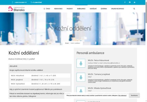 Zobrazit webové stránky Kožní ambulance Nemocnice Blansko - MUDr. Petra Vidourková, MUDr. Tamara Jurajdová, MUDr. Mlada Vysloužilová