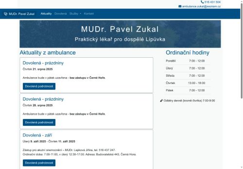 Zobrazit webové stránky Praktický lékař pro dospělé - MUDr. Pavel Zukal