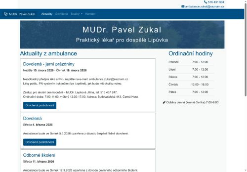 Zobrazit webové stránky Praktický lékař pro dospělé - MUDr. Pavel Zukal