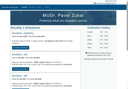 Zobrazit webové stránky Praktický lékař pro dospělé - MUDr. Pavel Zukal