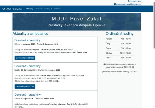 Zobrazit webové stránky Praktický lékař pro dospělé - MUDr. Pavel Zukal