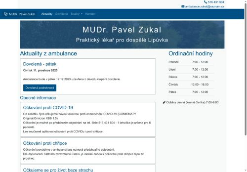 Zobrazit webové stránky Praktický lékař pro dospělé - MUDr. Pavel Zukal