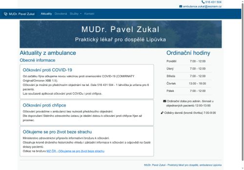 Zobrazit webové stránky Praktický lékař pro dospělé - MUDr. Pavel Zukal
