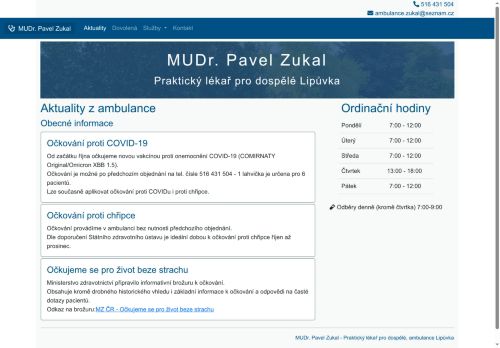 Zobrazit webové stránky Praktický lékař pro dospělé - MUDr. Pavel Zukal