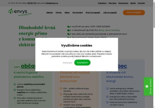 Webové stránky EnVys, a.s., Jihlava