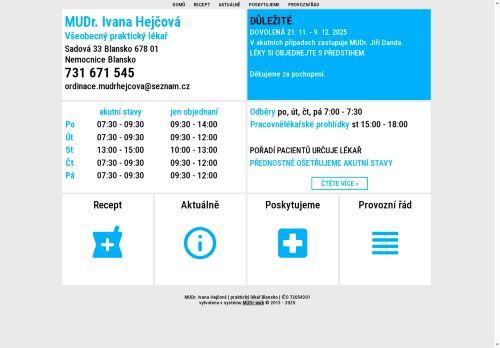 Zobrazit webové stránky Praktický lékař pro dospělé - MUDr. Ivana Hejčová