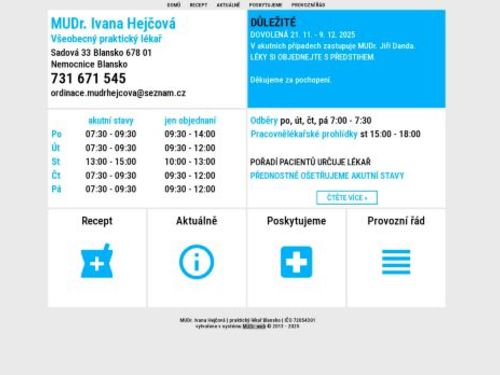 Praktický lékař pro dospělé - MUDr. Ivana Hejčová