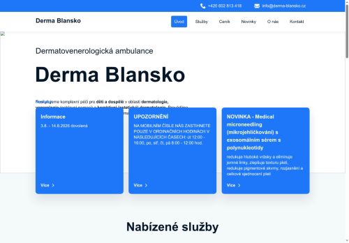 Zobrazit webové stránky Kožní ambulance Derma Blansko - MUDr. Pavlína Slouková, MUDr. Dagmar Horáčková