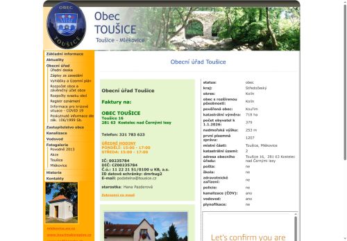 Zobrazit webové stránky Obecní úřad Toušice