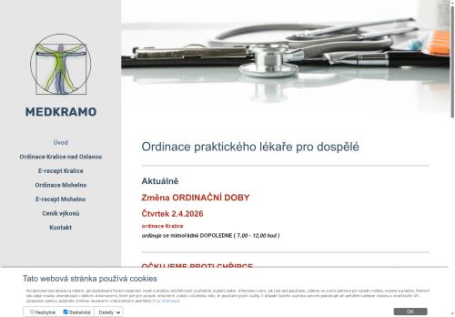 Zobrazit webové stránky Praktický lékař pro dospělé MEDKRAMO - MUDr. Miroslav Jedlička, MUDr. Josef Máša, MUDr. Hlaváčová Gembalová