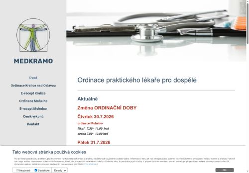 Zobrazit webové stránky Praktický lékař pro dospělé MEDKRAMO - MUDr. Miroslav Jedlička, MUDr. Josef Máša, MUDr. Hlaváčová Gembalová