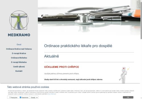 Zobrazit webové stránky Praktický lékař pro dospělé MEDKRAMO - MUDr. Miroslav Jedlička, MUDr. Josef Máša, MUDr. Hlaváčová Gembalová