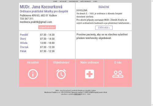Zobrazit webové stránky Praktický lékař pro dospělé-MUDr. Jana Kocourková