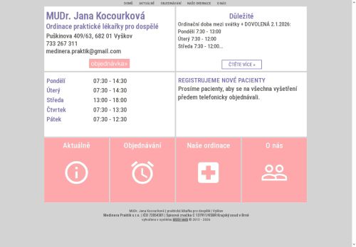 Zobrazit webové stránky Praktický lékař pro dospělé-MUDr. Jana Kocourková