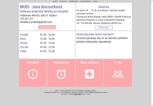 Zobrazit webové stránky Praktický lékař pro dospělé-MUDr. Jana Kocourková