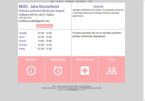 Zobrazit webové stránky Praktický lékař pro dospělé-MUDr. Jana Kocourková