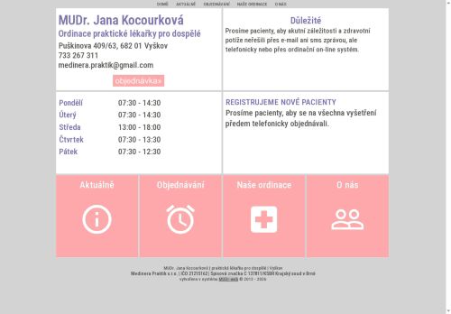 Zobrazit webové stránky Praktický lékař pro dospělé-MUDr. Jana Kocourková
